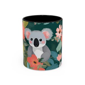 Koala Accent Mug, Floral Coffee Cup, Cute Animal Hot Beverage Mug, Unique Gift for Koala Lovers, Kitchen Decor