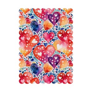 Cartes postales Saint Valentin - Coeurs colorés - Design Saint Valentin (1, 15, 30 ou 45 pièces), bordure festonnée