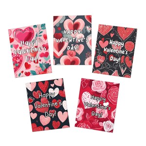 Greeting Cards, Valentine's Day Pack for Kids with Positive Affirmations, 5-Design Pack, Happy Valentine's Day Cards, Notes for Friends
