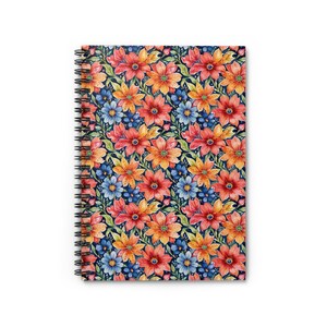 Floral Spiral Notebook, Colorful Ruled Line Journal, Botanical Design Planner, Cute Lined Notepad, Stationery Gift for Her