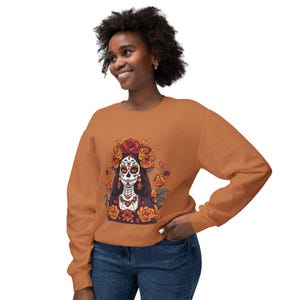 Dia de los Muertos Lightweight Sweatshirt, Day of the Dead Crewneck, Halloween Skull Top, Mexican Holiday Sweater, Unisex Pullover