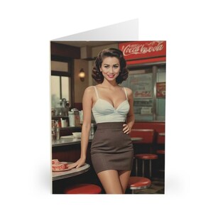 Cartes de voeux rétro Lady Diner années 50 (paquet de 5), cartes vintage, cartes de l'amitié, cartes vierges, cartes rigolotes, cartes de correspondance