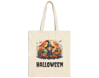 Halloween Cotton Canvas Tote Bag: Spooky Trick or Treat Bag