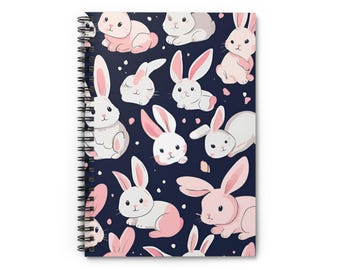 Bunny Spiral Notebook, Rabbit Stationery, Easter Spring Journal