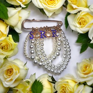 Soror Sigma Gamma Rho Rhinestone & Pearl Safety Pin Brooch