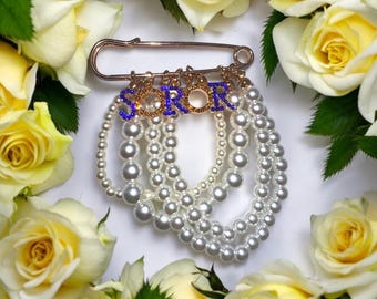 Soror Sigma Gamma Rho Rhinestone & Pearl Safety Pin Brooch