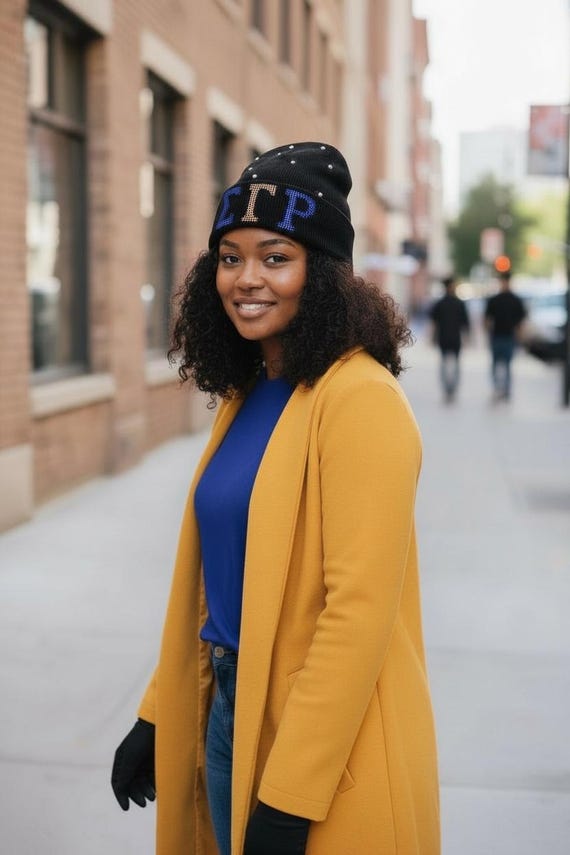 Sigma Gamma Rho Sorority 1922 White Knit Beanie Hat Blue Gold Rhinestone SGRho Sigma Gamma Rho Beanie - Etsy main image 2