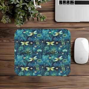 Mystic Dragonfly Mouse Pad: Foggy Floral Computer Accessory