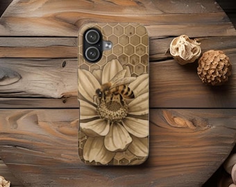 Bee Phone Cases, Bee On Flower Phone Accessories, Nature Lover Gift, Floral Design, Birthday Gift, Honey Bee