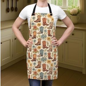 Cowgirl Boots Apron, Kitchen Apron, Cookout Apron, Gift For Someone Who Loves To Cook, For Cowgirls, Country Apron