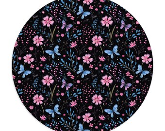 Butterly Flower Mouse Pad, Round or Rectangle Mouse Pad, Someone Who Loves Butterflies, Someone Who Loves Flowers