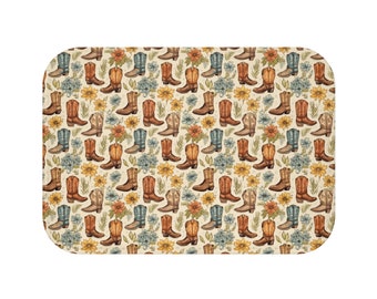 Cowgirl Boots and Flowers Bath Mat, For The Cowgirl