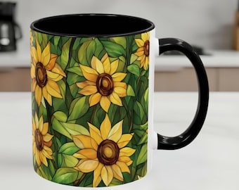 Sunflower Coffee Mug , 11 oz Stained Glass Look Sunflower Mug