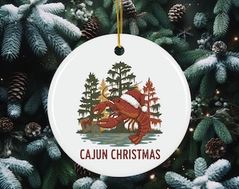 Cajun Christmas Ceramic Ornament, Crawfish Christmas Ornament