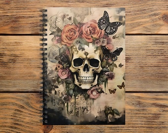 Gothic Floral Skull Spiral Notebook: Grunge Journal