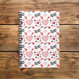Spiral Notebook  - Love XOXO Heart Spiral Notebook - Ruled Line. 8&quot; x 6&quot;  Love Gift, Notebook