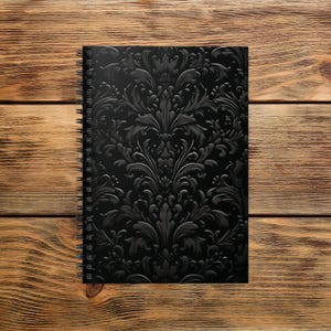 Elegant Black Damask Spiral Notebook, Ruled Line Journal