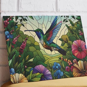 Hummingbird Glass Cutting Board: Stained Glass Inspired Kitchen Decor