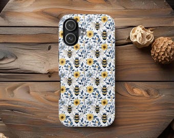 Bee Phone Cases, Bees and Flowers Phone Accessories, Nature Lover Gift, Floral Design, Birthday Gift, Honey Bee