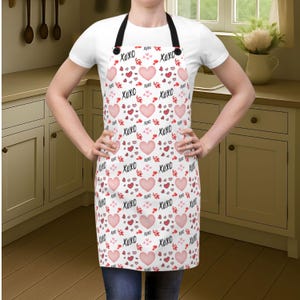 Love XOXO Hearts Apron, Kitchen Apron, Cookout Apron, Gift For Someone You Love, Valentine Day Gift For Cooks