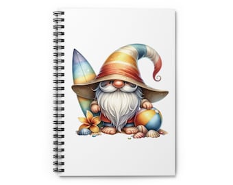 Spiral Notebook - Beach Gnome Notebook, Gift For Someone Who Loves Gnomes, Beach Theme,Ruled Line