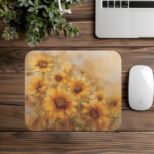 Sunflower Mouse Pad, Floral Desk Decor, Gift for Garden Lovers, Office Accessories, Computer Accessories, Summer Vibes
