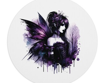 Fairy Mouse Pad, Round Mousepad, Rectangle Mousepad, Purple and Black Fairy Mousepad