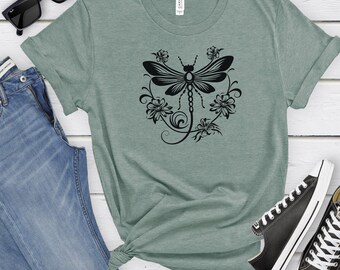 Black Dragonfly T-Shirt: Lightweight Cotton Nature Tee