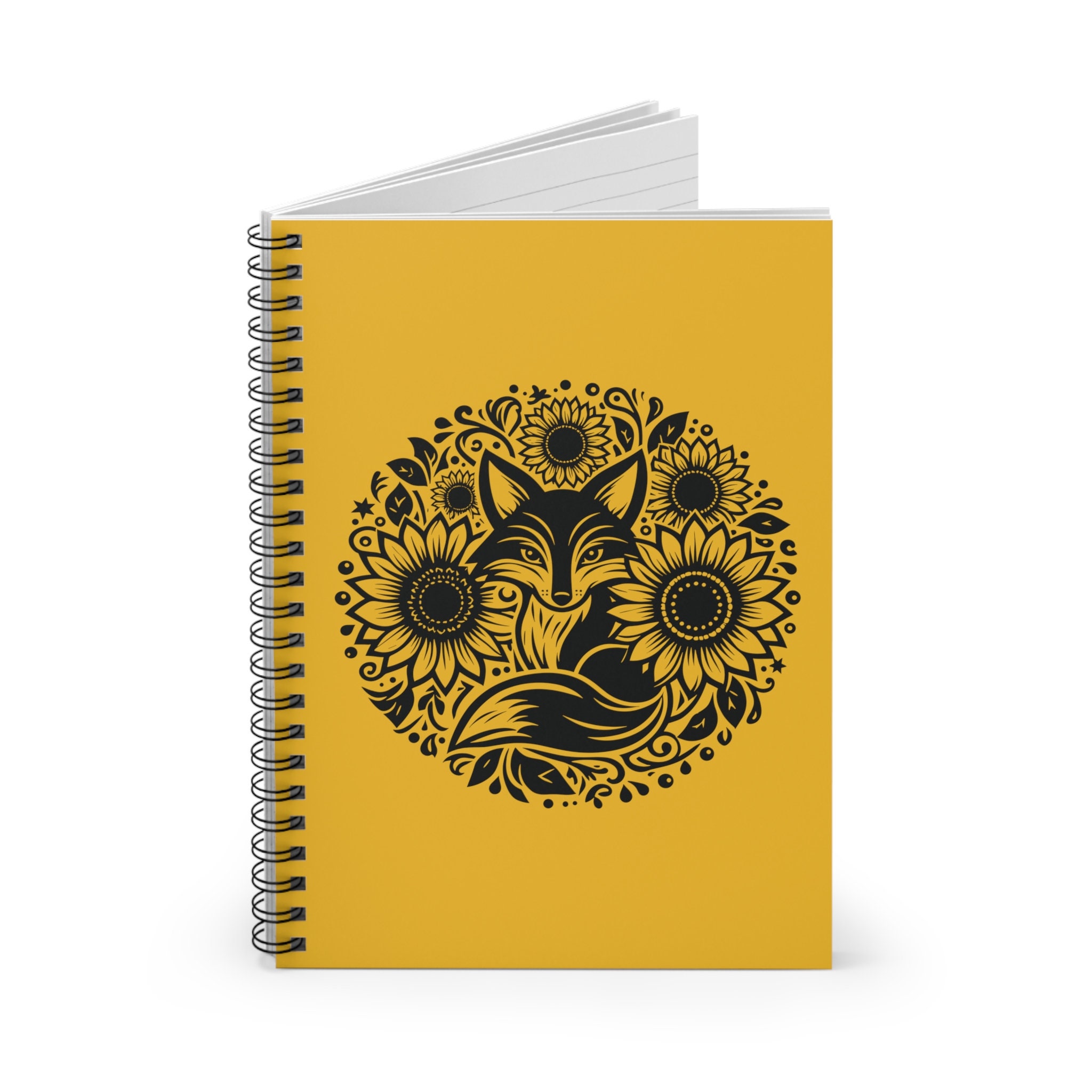 Spiral Notebook - Yellow Fox Sunflower Notebook Ruled Line - Etsy