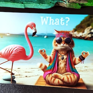 Hippie + Yoga + Vanlife + Katzen + Meditation + cats + love + harmony + peace + flower power+ Postkarten/funny hippie cats postcards