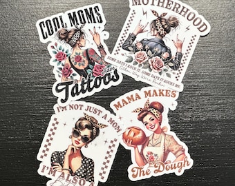Funny Moms Sticker Pack of 4, Relatable Motherhood Stickers, Mom Life Humor, Real Mama Vibes Die Cut Stickers