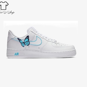 Custom AF1 Blue Butterfly Shoes, Custom AF1 Shoes, Custom Shoes, Butterfly Shoes, Shoes Gift, Custom Hand Painted Shoes,Hand Painted Sneaker