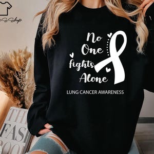 No One Fights Alone Lung Cancer Awareness Shirt, Lung Cancer Awareness T-Shirt, Lung Cancer Ribbon Tee, Lung Cancer Fight Shirts