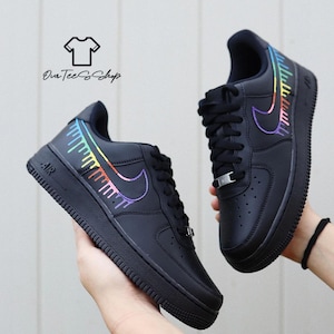 Custom Rainbow Drip Black AF1 Shoes, Custom AF1 Shoes, Custom Sneaker, Shoes Gift, Custom Hand Painted Shoes, Hand Painted Sneaker