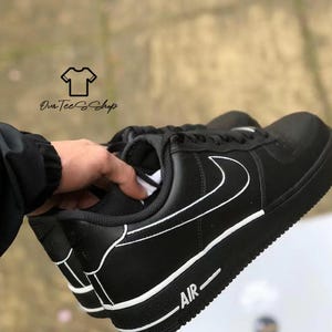 Custom White Lines Black AF1 Shoes, Custom AF1 Shoes, Custom Sneaker, Shoes Gift, Custom Hand Painted Shoes, Hand Painted Sneaker