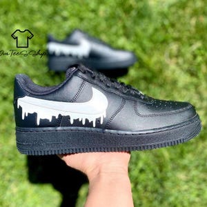 Custom White Drip Black AF1 Shoes, Custom AF1 Shoes, Custom Sneaker, Shoes Gift, Custom Hand Painted Shoes, Hand Painted Sneaker