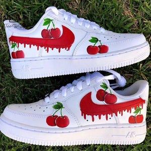 Custom AF1 And Cherry Shoes, Custom AF1 Shoes, Custom Shoes, Cherry Shoes, Shoes Gift, Custom Hand Painted Shoes, Hand Painted Sneaker