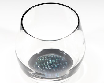 DRINKING VESSEL #6 Stemless wine glass with dichroic bottom.
