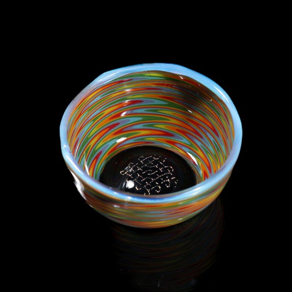 Small Handblown Glass Dish | Handmade Glass Trinket, Ring, Jewelry, Tiny Catchall | Dichroic Image | Unique