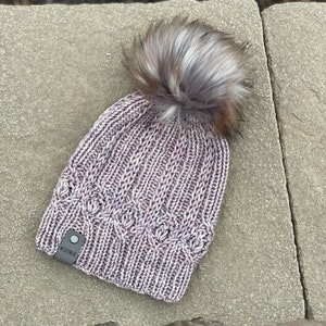 Luxury Merino Wool Knit Hat - Premium Beanie with detachable Faux Fur Pom