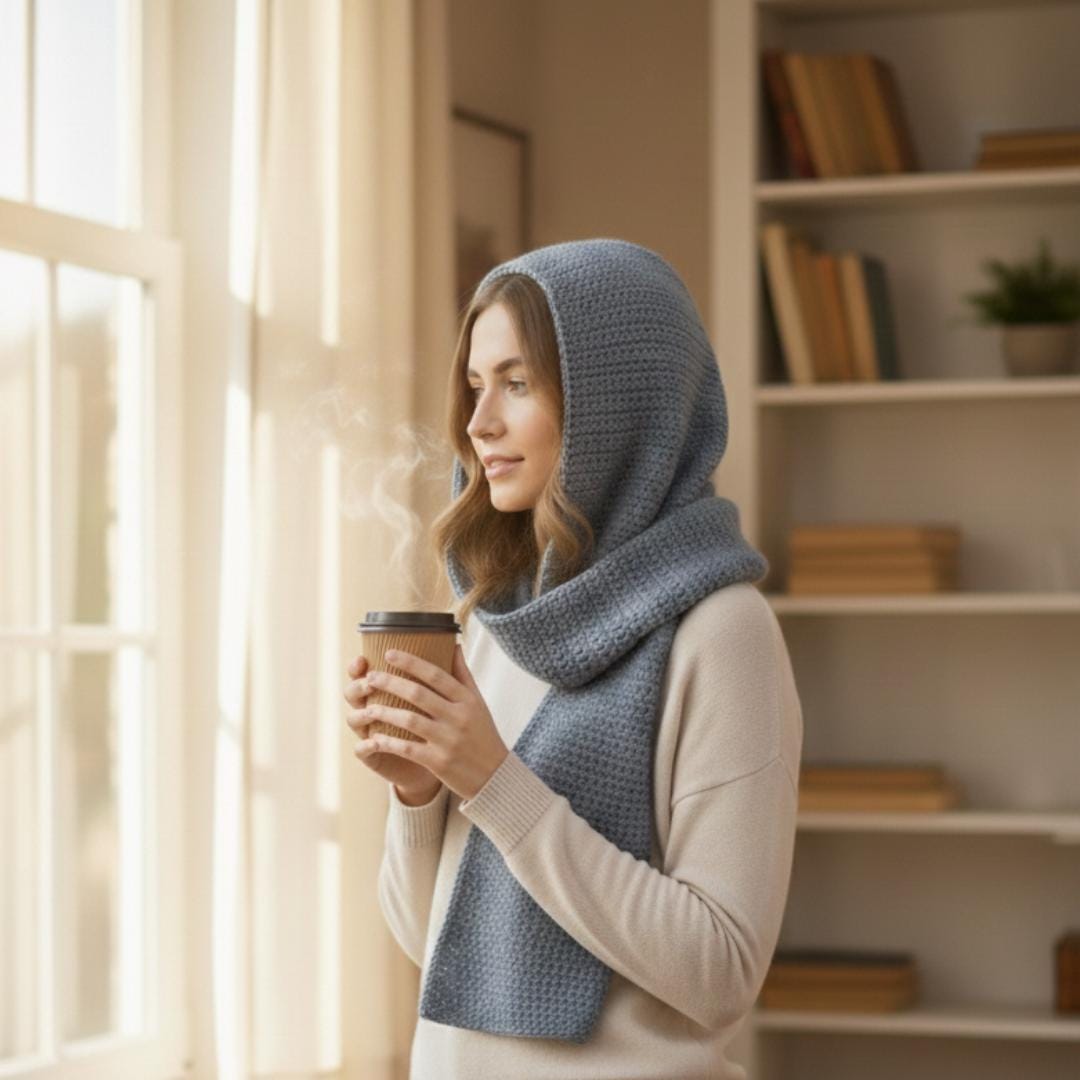 Beginner Hooded Scarf Crochet Pattern | Cozy Moss Stitch Hood Scarf PDF ...