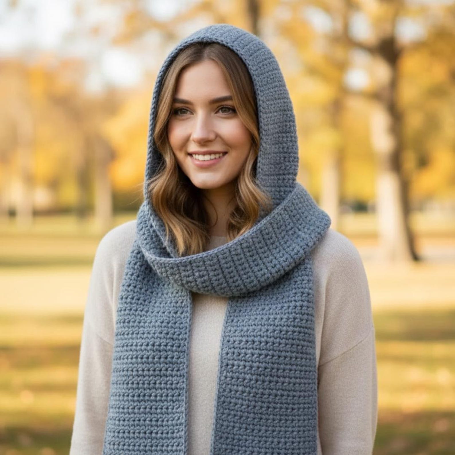 Beginner Hooded Scarf Crochet Pattern | Cozy Moss Stitch Hood Scarf PDF ...