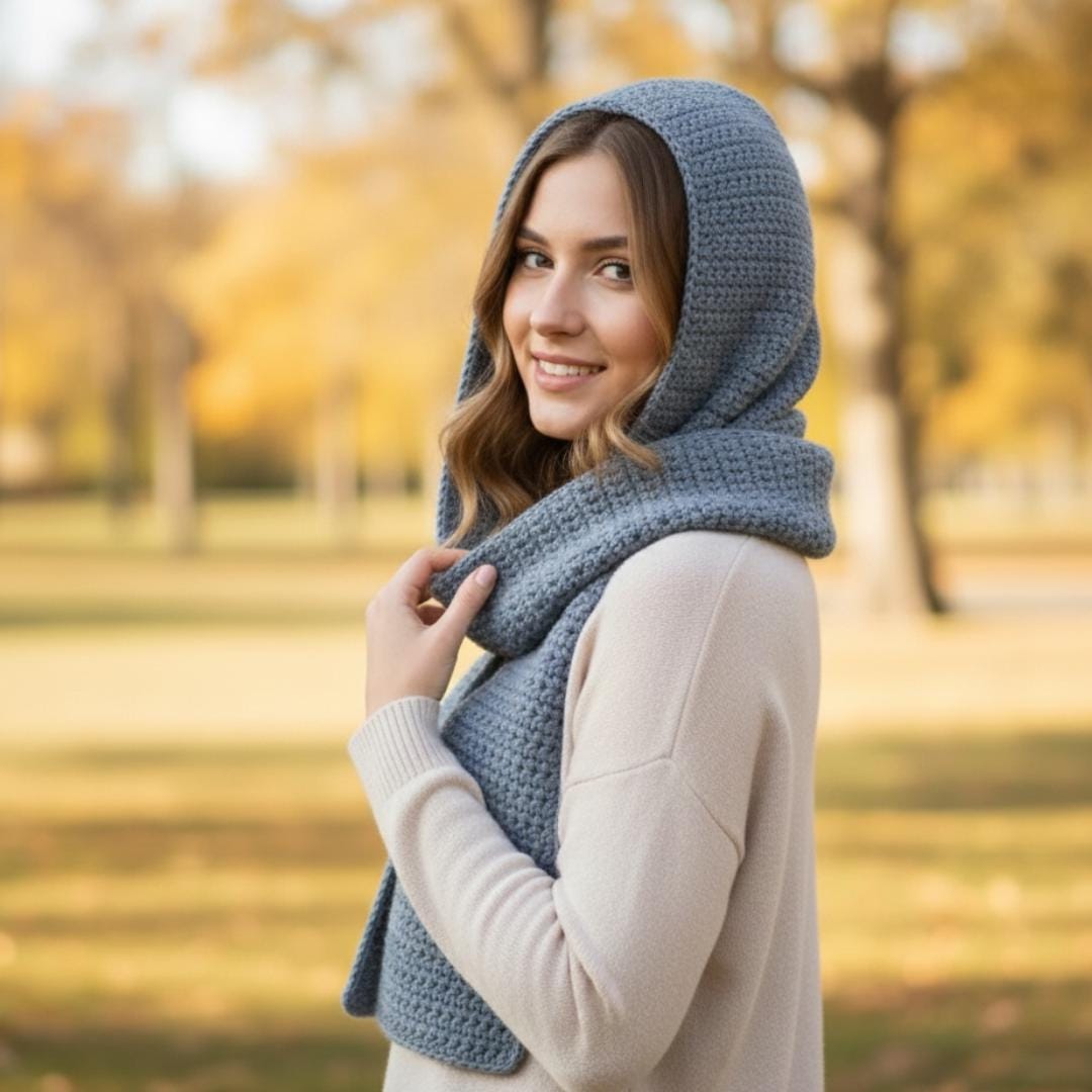 Beginner Hooded Scarf Crochet Pattern | Cozy Moss Stitch Hood Scarf PDF ...