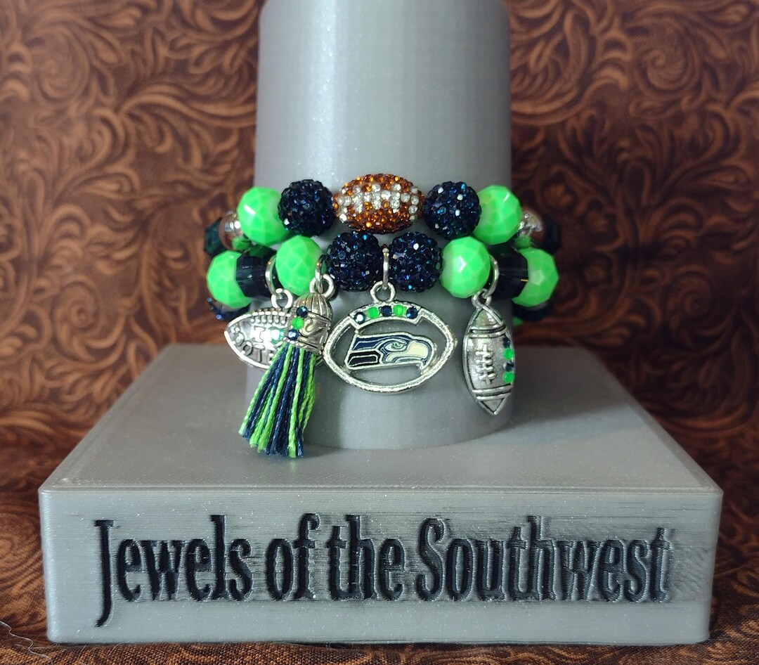 Seattle Seahawks Football 2 Piece Faceted Crystal Glass Rhinestone ...