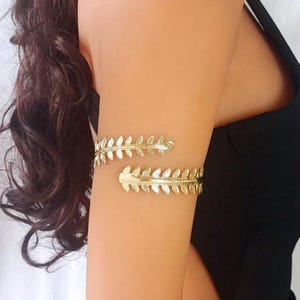 Upper Arm Cuff Bracelet, Gold Arm Band, Gold Leaf Bracelet, Greek Goddess Upper Arm Bracelet, Gold Arm Bangle, Bridesmaids Bracelet
