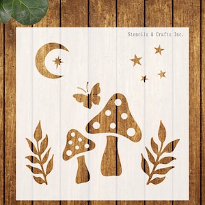 MUSHROOMS STENCIL, Cottagecore Stencil, Moon, DIY, Reusable Stencil, Painting Stencil, Fairycore, Template, Craft, Scrapbook, Scrapbook, Art