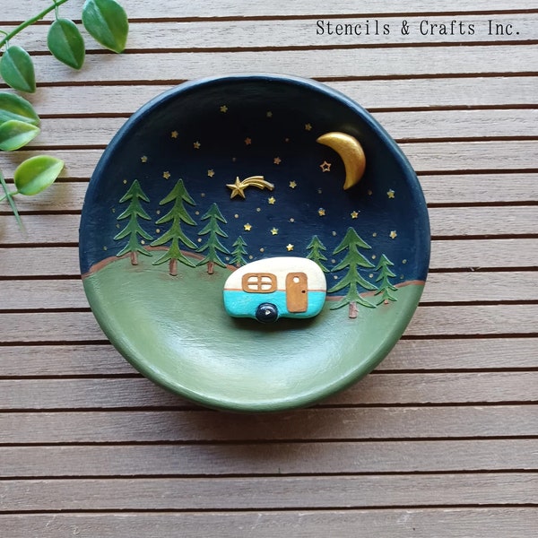 CAMPER TRINKET DISH, Handmade Dish, Camping Ring Dish, Nature Dish, Camper Jewelry Dish, Moon Dish Tray, Moon, Camper Jewelry Dish, Craft