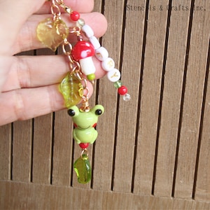 FROG KEYCHAIN, Personalized, Custom, Mushroom Keychain, Cottage Core, Frog Mushroom Key Chain, Cottagecore Keychain, Gift For Her, Key Ring