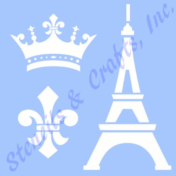 EIFFEL TOWER STENCIL Fleur De Lis Stencil, Paris Template, Royal Crown Stencil