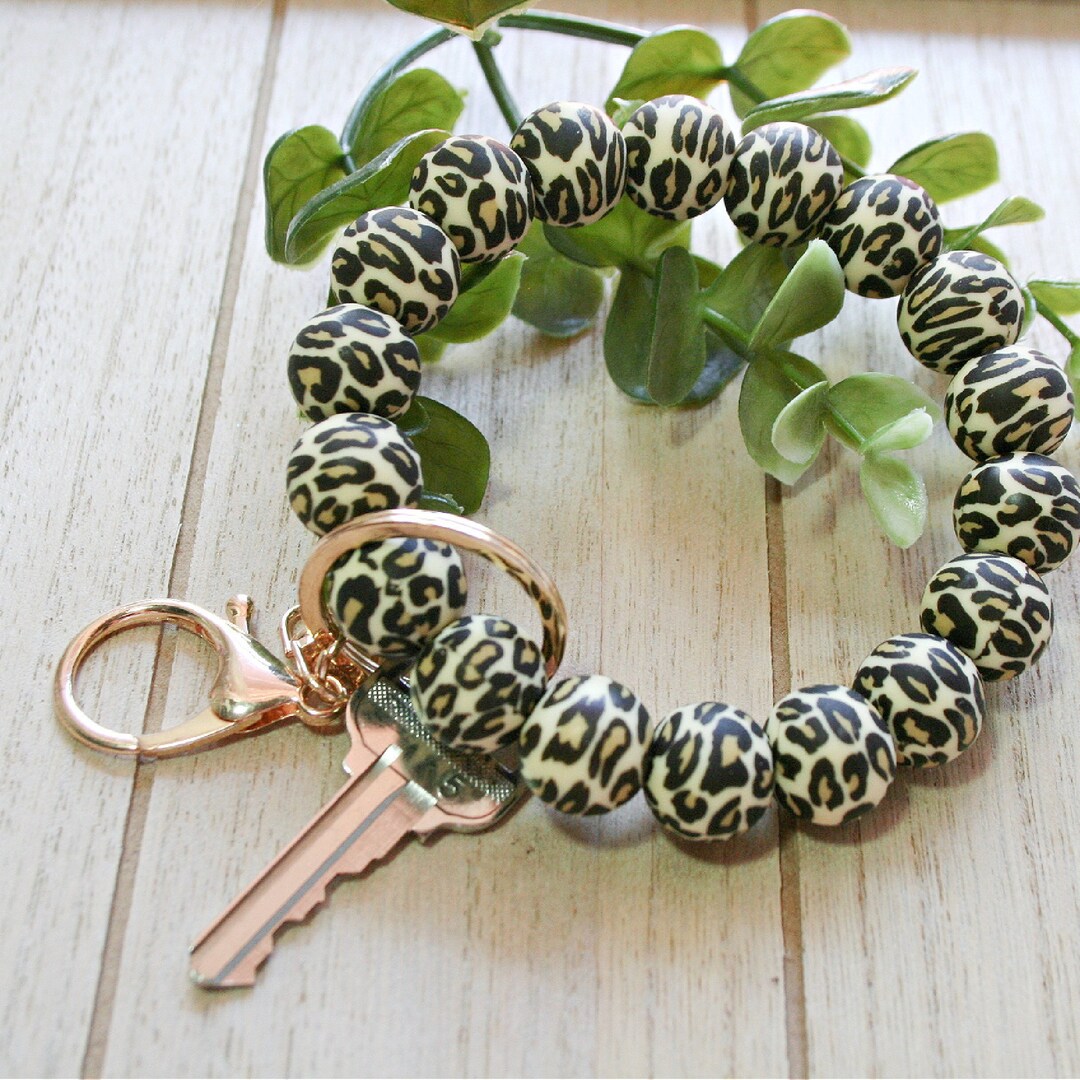 Leopard Keychain Wristlet, Animal Prints Bracelet Key Chain, Silicone ...